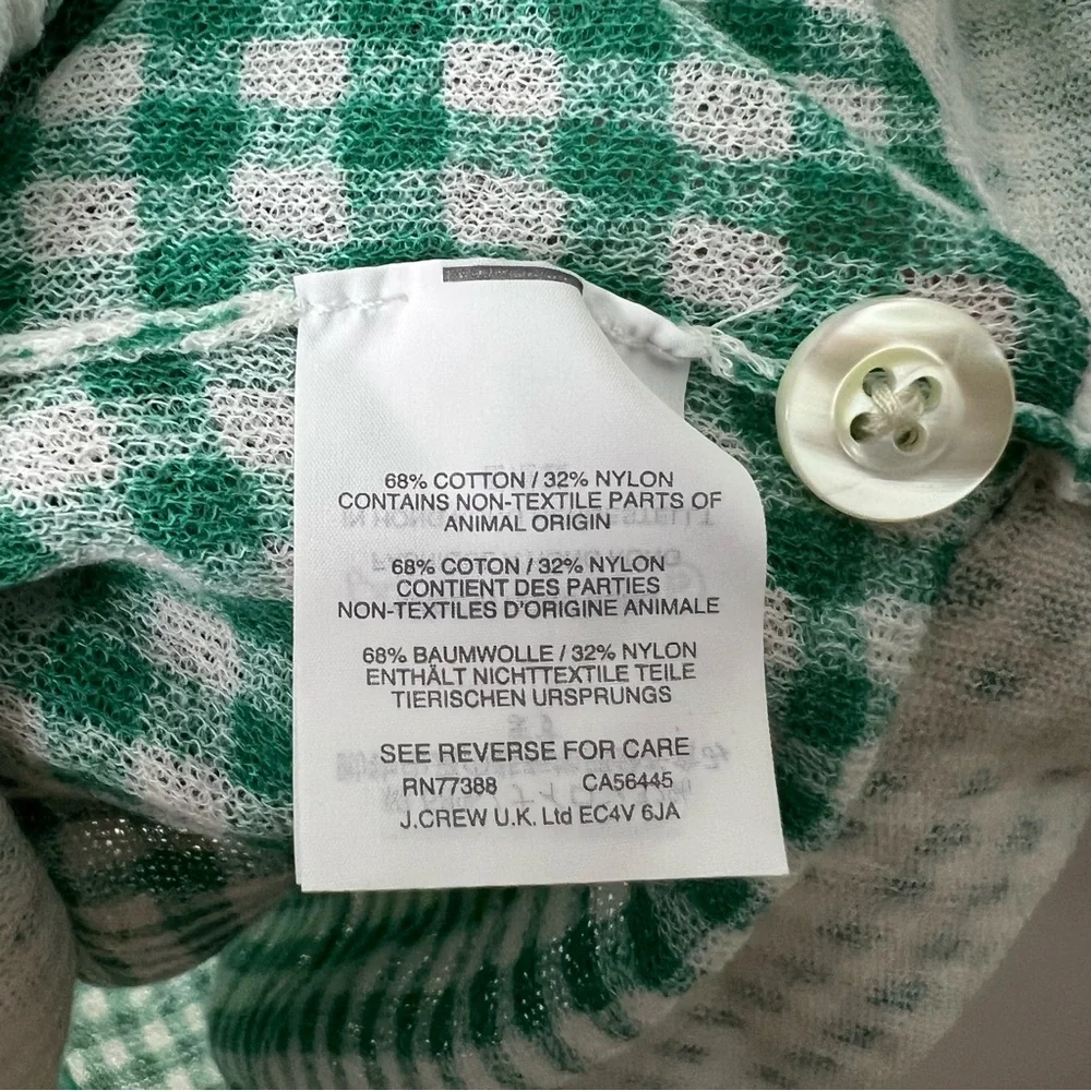 J. Crew Collection Gingham Green White Cardigan Sweater Long Cotton XS 190